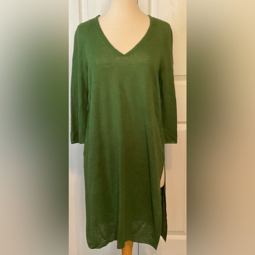J. Jill Green V Neck Linen Blend Sweater Tunic Top XS Small